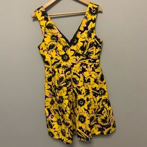 J. Crew Yellow and Black Floral Midi Dress